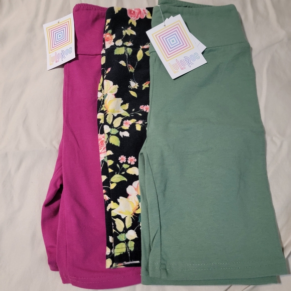 LuLaRoe Pants - LuLaRoe Biker Shorts Set- Green, Pink, and Floral